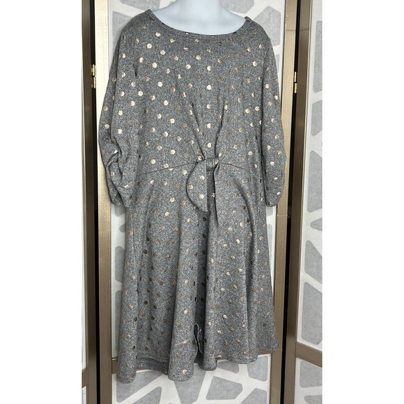 Lily Bleu Girls Half 1/2 Sleeve Dress Sz 10 Above Knee Gray Gold Polko Dots - Picture 1 of 7